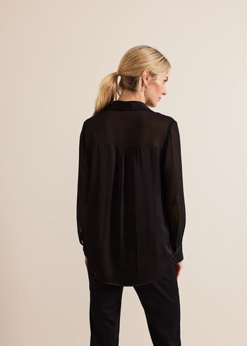 Phase Eight Inessa Mixed Media Satin Shirts Black Australia | FT3258460